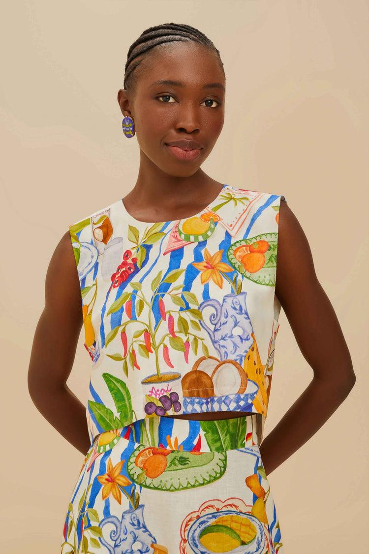 farm rio off-white fresh table lenzing™ ecovero™ euroflax™ blouse FRESH TABLE OFF-WHITE