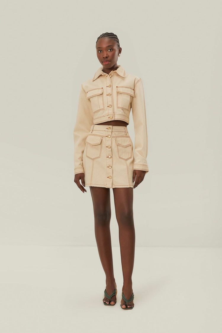 Farm Rio Off-white Gabardine Cropped Jacket OFF-WHITE