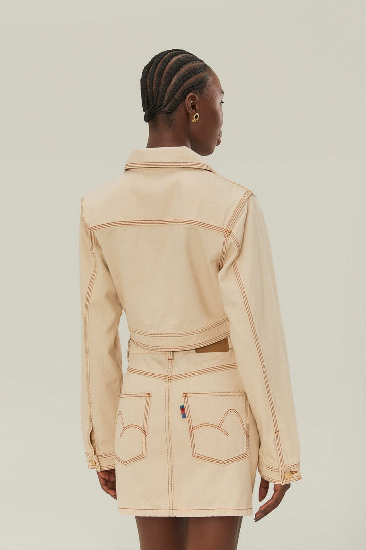 Farm Rio Off-white Gabardine Cropped Jacket OFF-WHITE