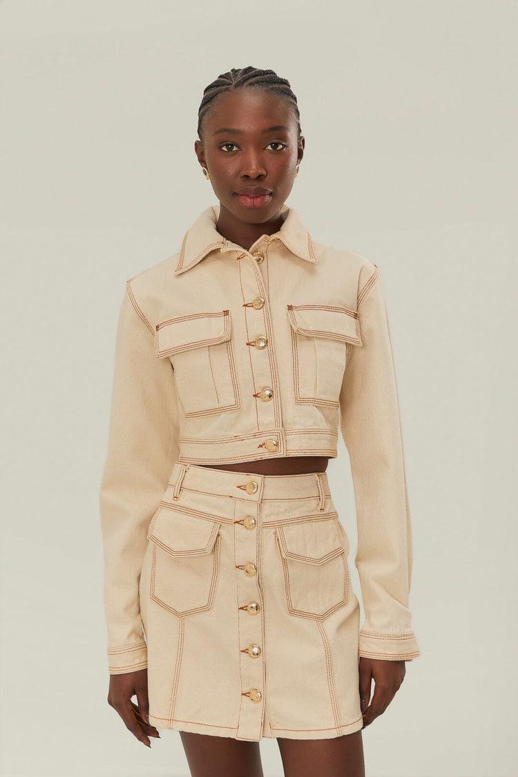 farm rio off-white gabardine cropped jacket OFF-WHITE