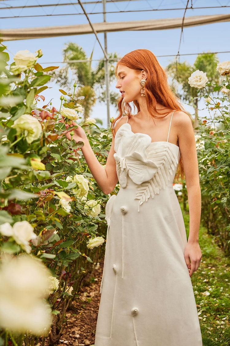 Farm Rio Off-white Garden Lenzing™ Ecovero™ Euroflax™ Midi Dress OFF-WHITE