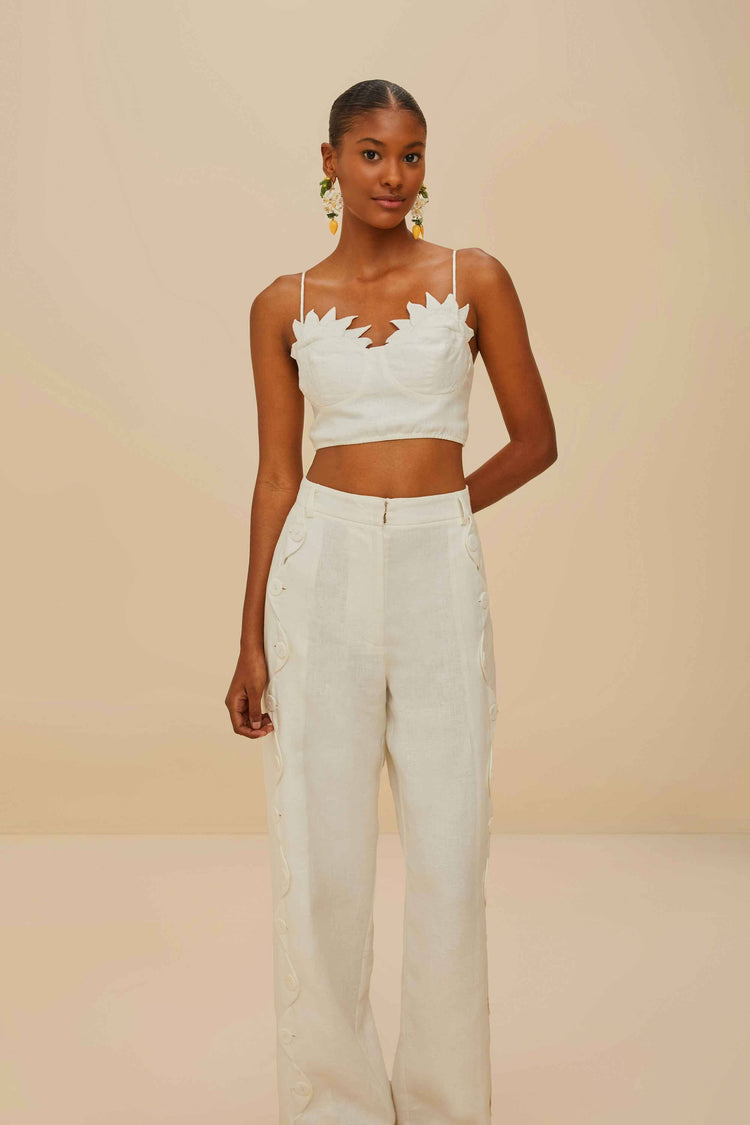 Farm Rio Off-white High Waisted Euroflax™ Premium Linen Pants OFF-WHITE