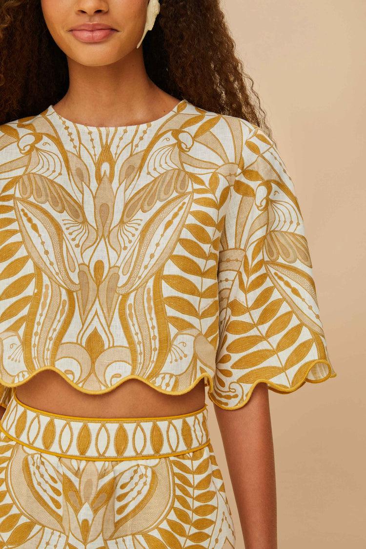 Farm Rio Off-white Lace Nature Euroflax™ Premium Linen Blouse OFF-WHITE