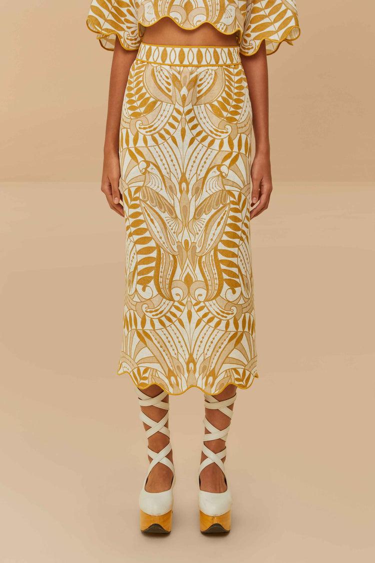 Farm Rio Off-white Lace Nature Euroflax™ Premium Linen Midi Skirt LACE NATURE OFF-WHITE