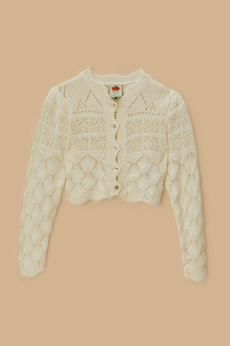 Farm Rio Off-white Mixed Lace Stitch Cardigan OFF-WHITE
