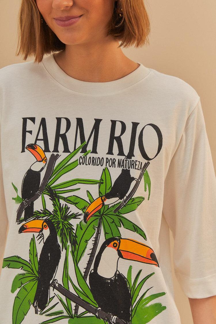 Farm Rio Off-white Nature Lovers Toucans T-shirt OFF-WHITE