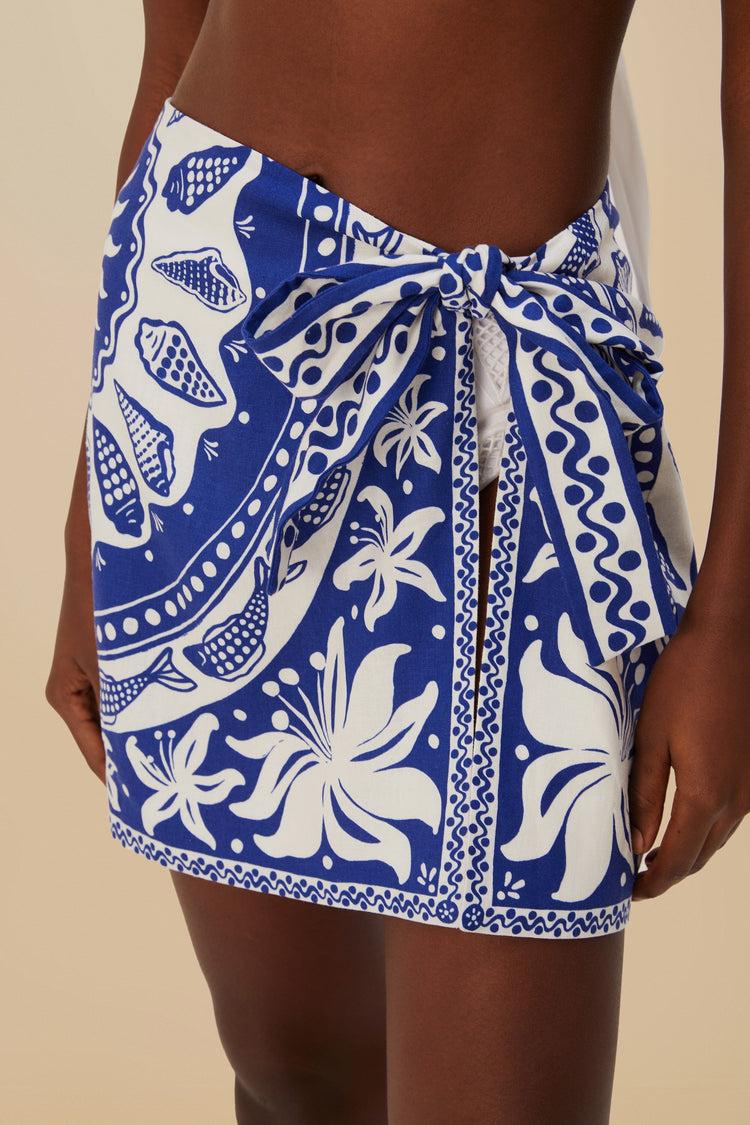Farm Rio Off-white Ocean Scarf Lenzing™ Ecovero™ Euroflax™ Mini Skirt OCEAN SCARF BLUE