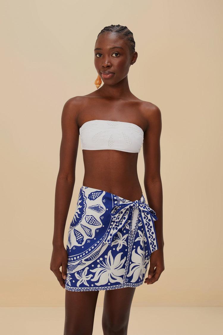 farm rio off-white ocean scarf lenzing™ ecovero™ euroflax™ mini skirt OCEAN SCARF BLUE