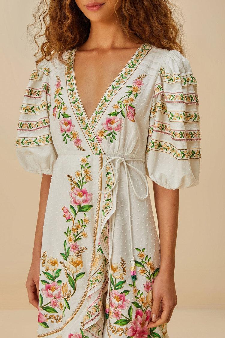 Farm Rio Off-white Palm Dream Wrap Midi Dress PALM DREAM OFF-WHITE