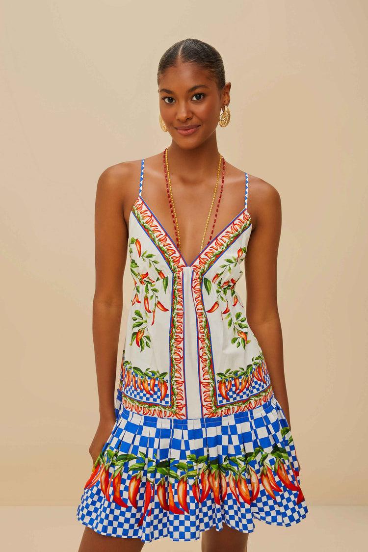 Farm Rio Off-white Picnic Peppers Ainika Organic Cotton Mini Dress PICNIC PEPPERS AINIKA OFF-WHITE