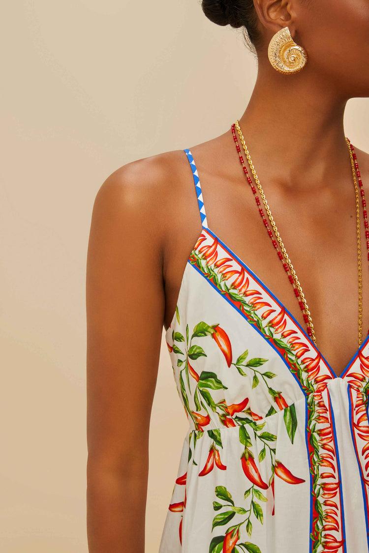 Farm Rio Off-white Picnic Peppers Ainika Organic Cotton Mini Dress PICNIC PEPPERS AINIKA OFF-WHITE