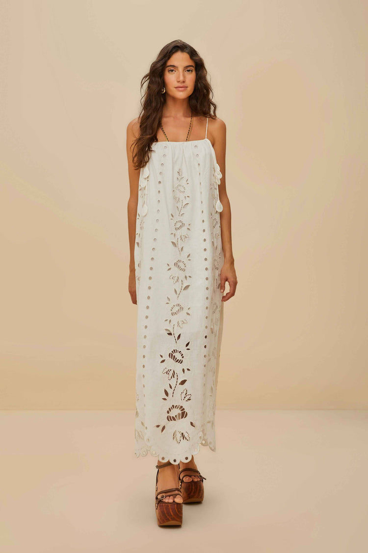 farm rio off-white richelieu lenzing™ ecovero™ euroflax™ maxi dress OFF-WHITE