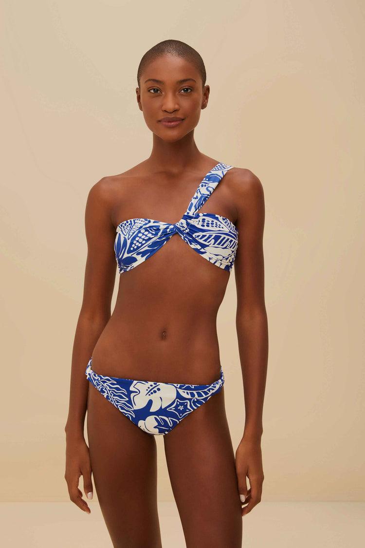 Farm Rio Off-white River Nature One-shoulder Bikini Top RIVER NATURE BLUE