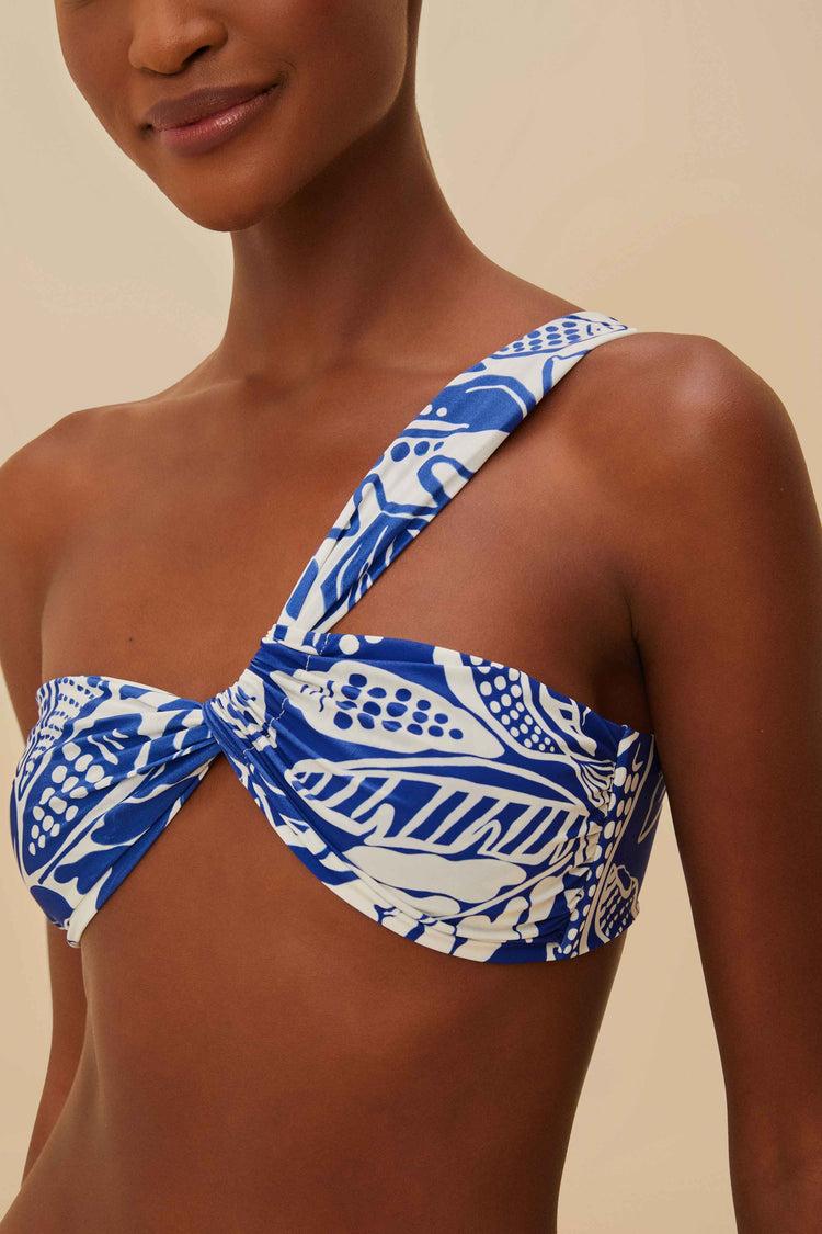 Farm Rio Off-white River Nature One-shoulder Bikini Top RIVER NATURE BLUE