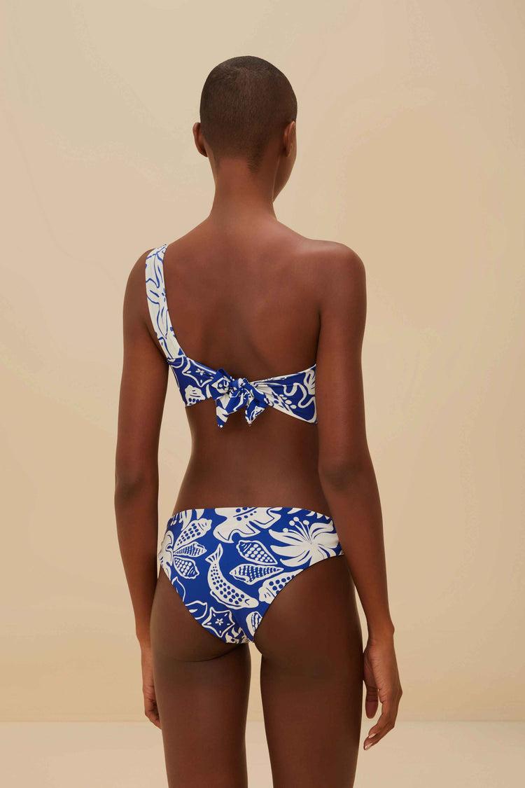 Farm Rio Off-white River Nature One-shoulder Bikini Top RIVER NATURE BLUE