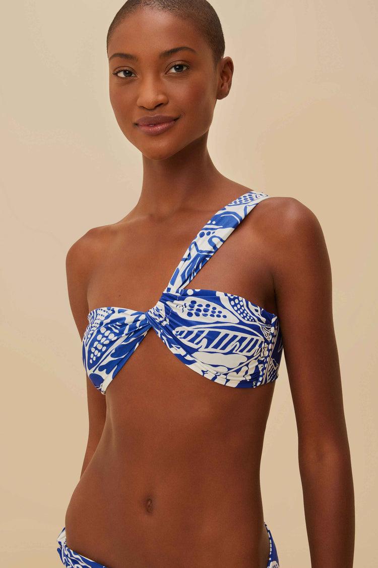 farm rio off-white river nature one-shoulder bikini top RIVER NATURE BLUE