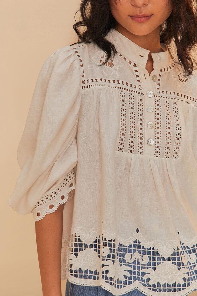 Farm Rio Off-white Romantic Richelieu Lenzing™ Ecovero™ Euroflax™ Blouse OFF-WHITE