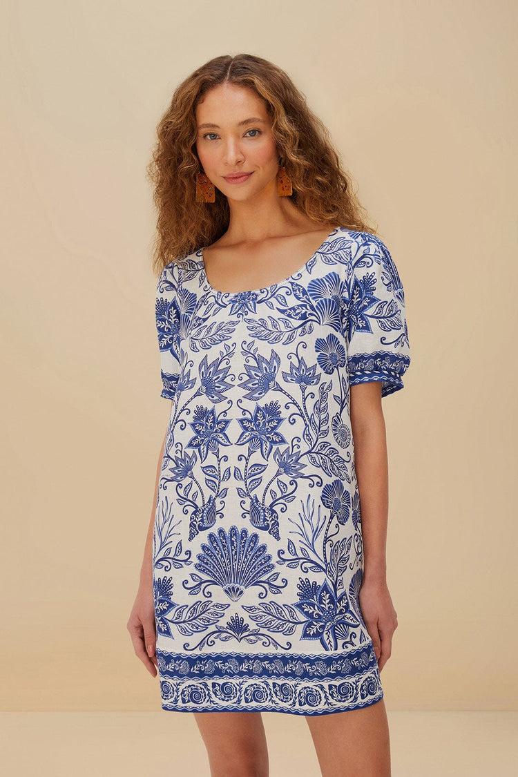 Farm Rio Off-white Shell Garden Euroflax™ Premium Linen Mini Dress SHELL GARDEN OFF-WHITE