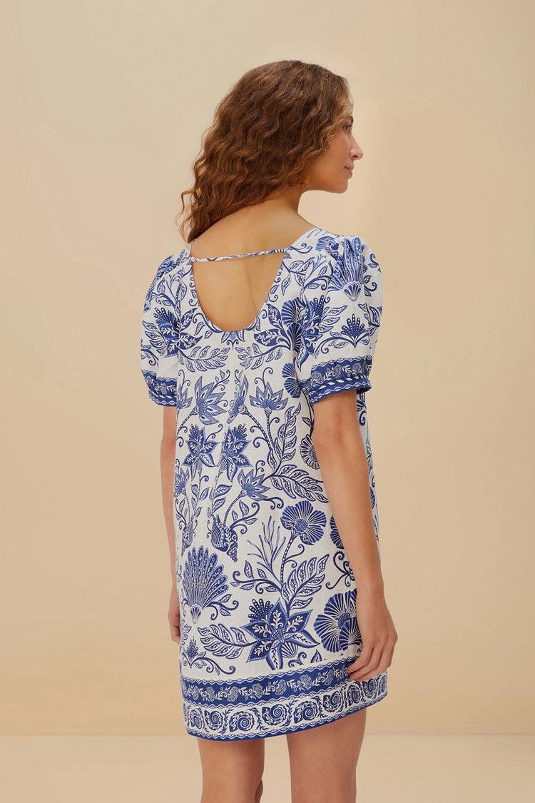 Farm Rio Off-white Shell Garden Euroflax™ Premium Linen Mini Dress SHELL GARDEN OFF-WHITE