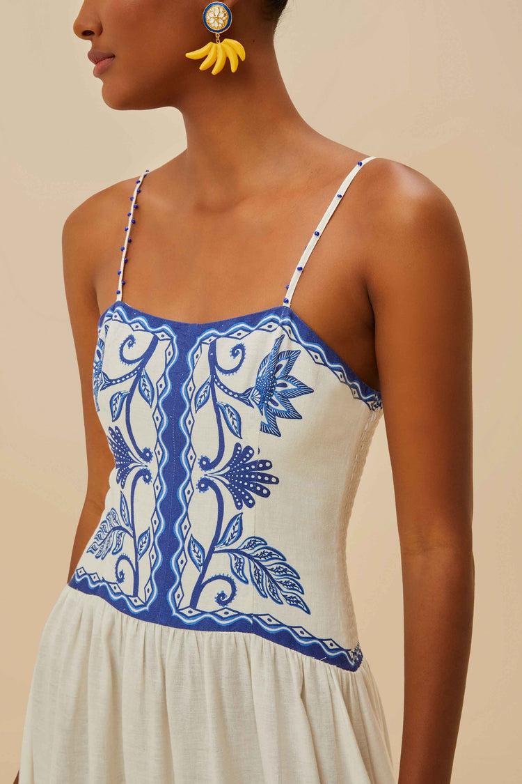 Farm Rio Off-white Shell Garden Lenzing™ Ecovero™ Euroflax™ Midi Dress SHELL GARDEN OFF-WHITE