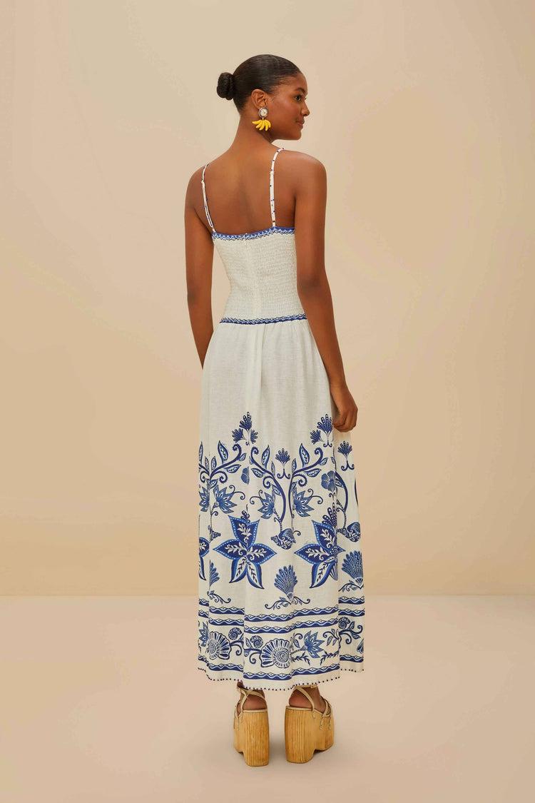 Farm Rio Off-white Shell Garden Lenzing™ Ecovero™ Euroflax™ Midi Dress SHELL GARDEN OFF-WHITE