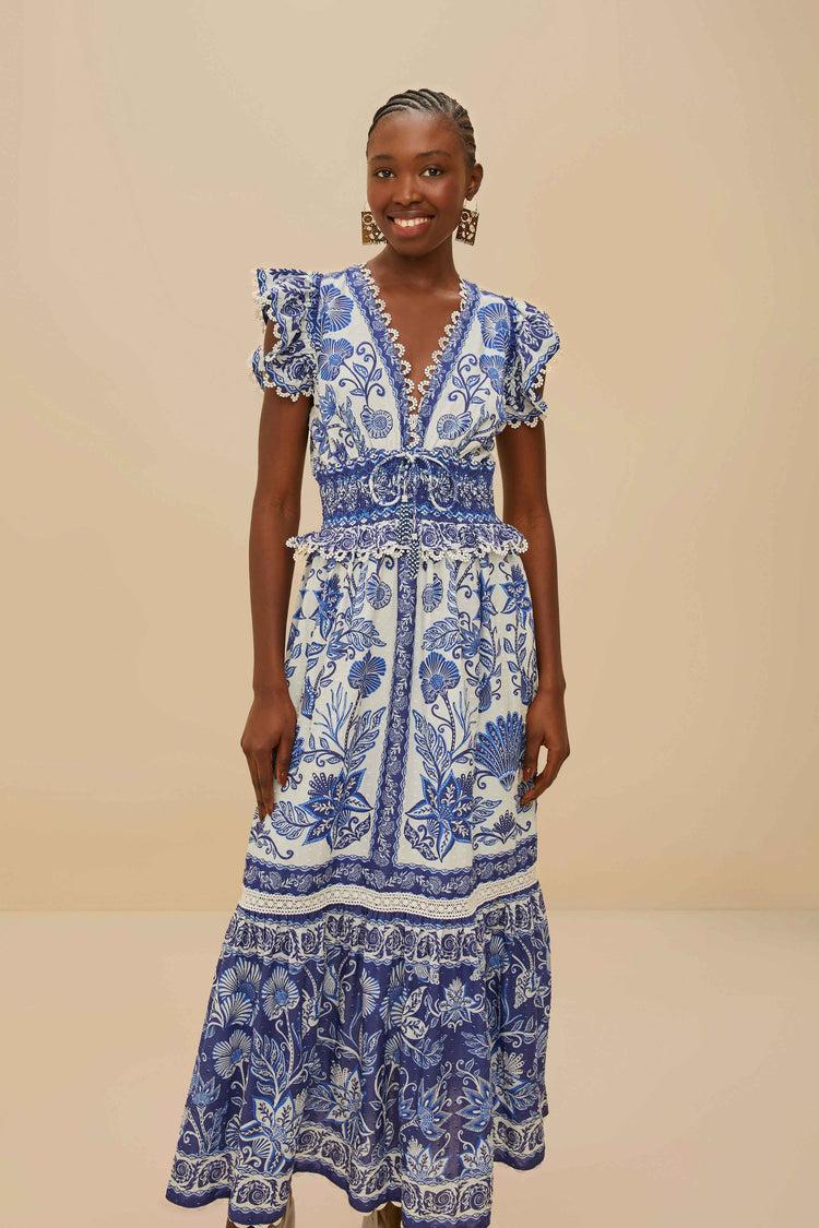 Farm Rio Off-white Shell Garden Maxi Dress SHELL GARDEN OFF-WHITE