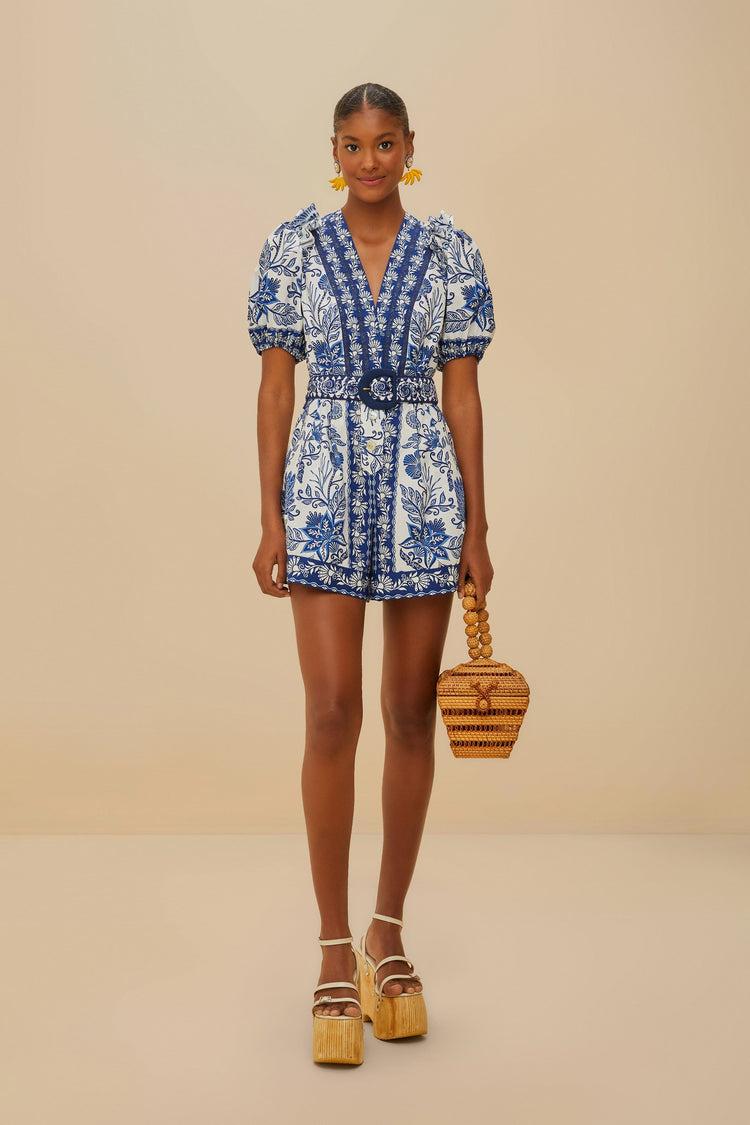 Farm Rio Off-white Shell Garden Organic Cotton Romper SHELL GARDEN OFF-WHITE