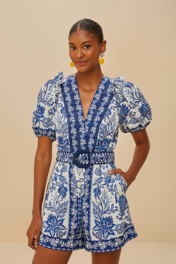 Farm Rio Off-white Shell Garden Organic Cotton Romper SHELL GARDEN OFF-WHITE