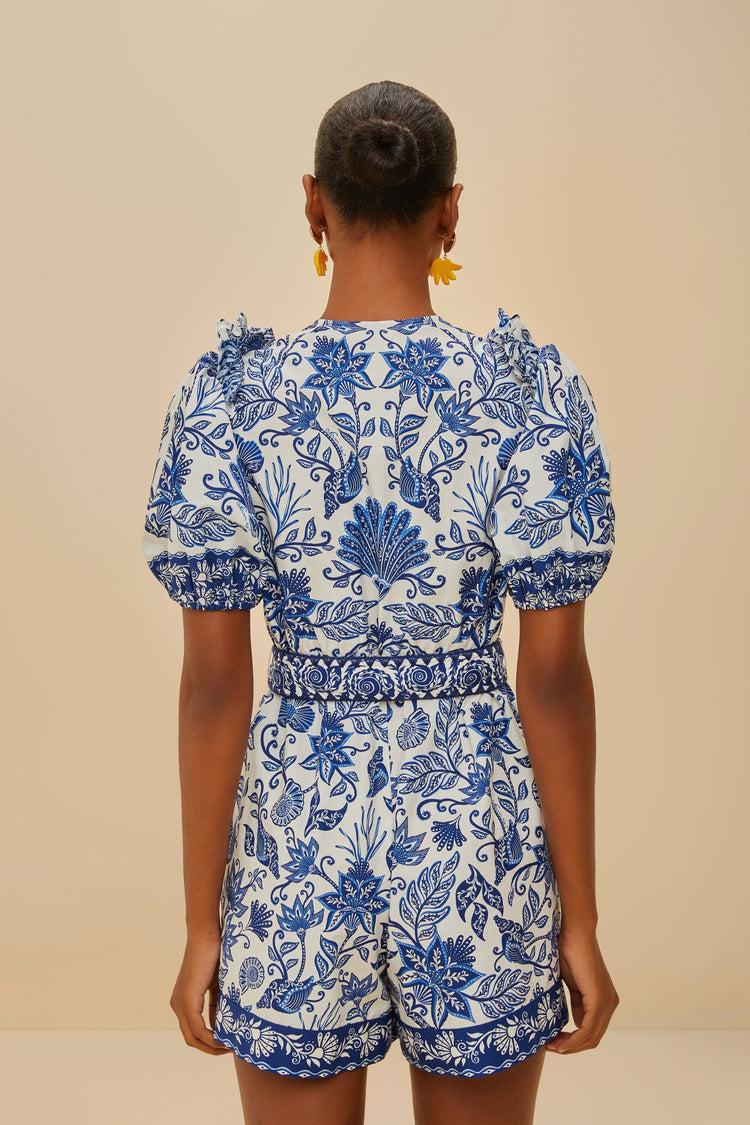 Farm Rio Off-white Shell Garden Organic Cotton Romper SHELL GARDEN OFF-WHITE