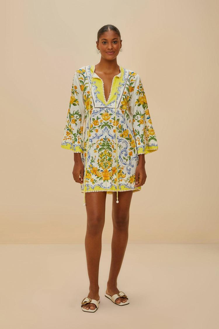 Farm Rio Off-white Sicily Lenzing™ Ecovero™ Euroflax™ Mini Dress SICILY OFF-WHITE