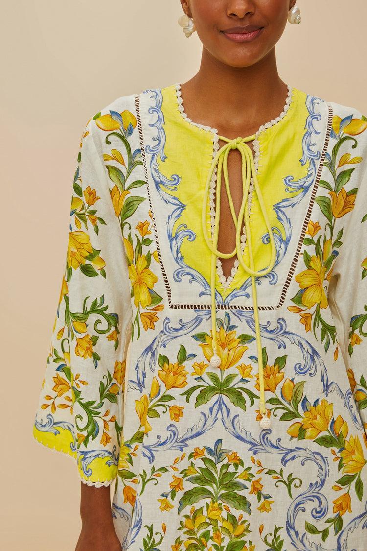 Farm Rio Off-white Sicily Lenzing™ Ecovero™ Euroflax™ Mini Dress SICILY OFF-WHITE