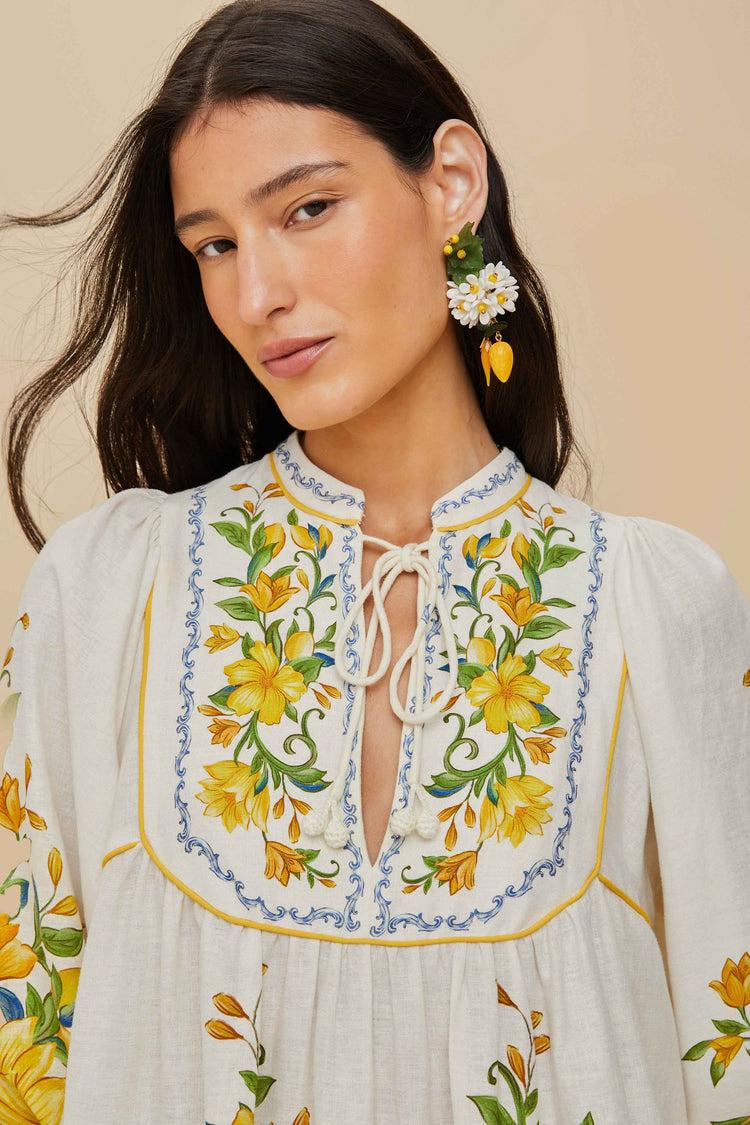 Farm Rio Off-white Sicily Lenzing™ Ecovero™ Euroflax™ Mini Dress SICILY OFF-WHITE