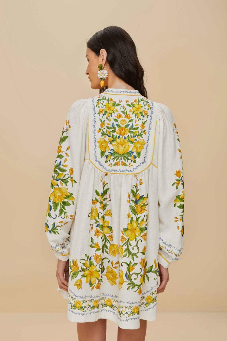 Farm Rio Off-white Sicily Lenzing™ Ecovero™ Euroflax™ Mini Dress SICILY OFF-WHITE