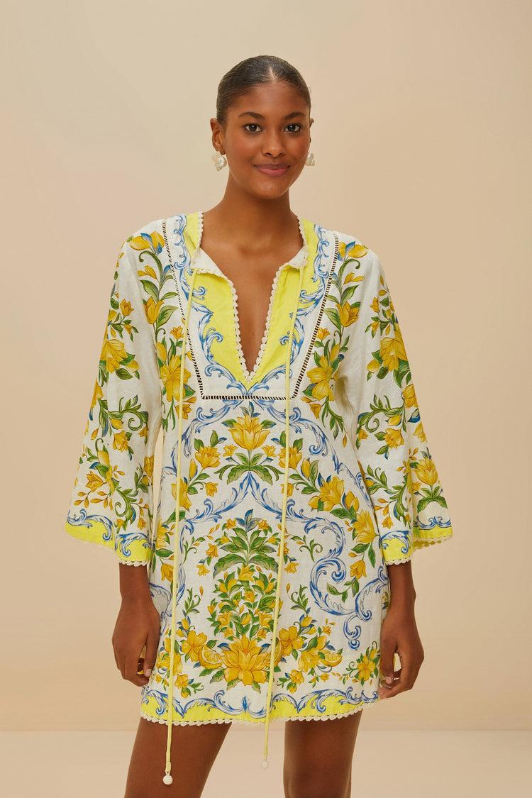 farm rio off-white sicily lenzing™ ecovero™ euroflax™ mini dress SICILY OFF-WHITE