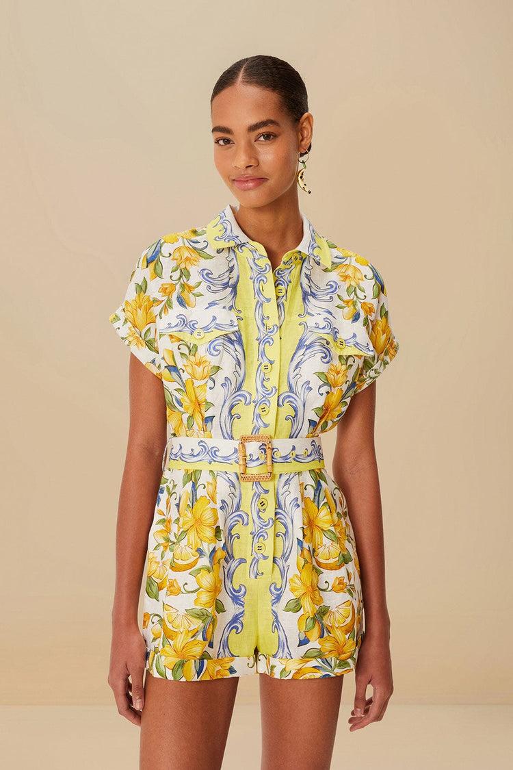 farm rio off-white sicily scarf euroflax™ premium linen romper SICILY SCARF OFF-WHITE