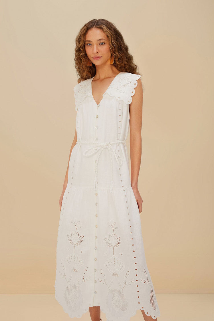 Farm Rio Off-white Sleeveless Euroflax™ Premium Linen Maxi Dress OFF-WHITE