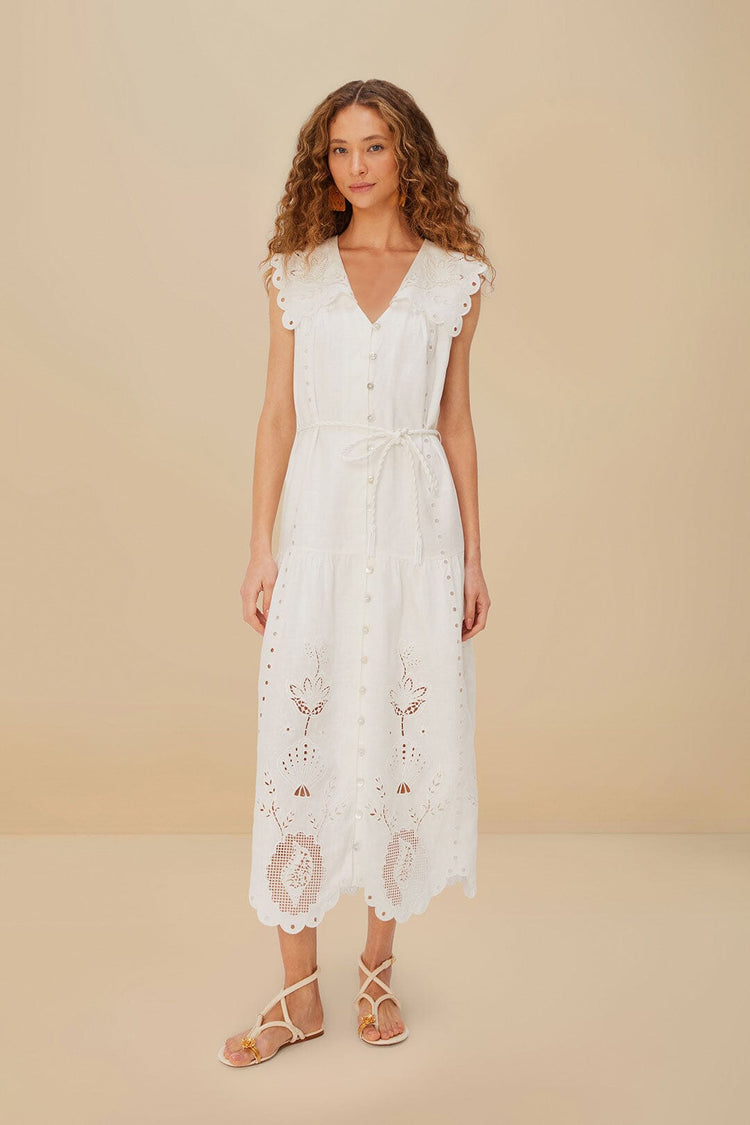 farm rio off-white sleeveless euroflax™ premium linen maxi dress OFF-WHITE