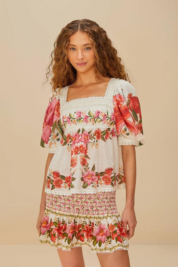 farm rio off-white summer fruit mini skirt SUMMER FRUIT OFF-WHITE