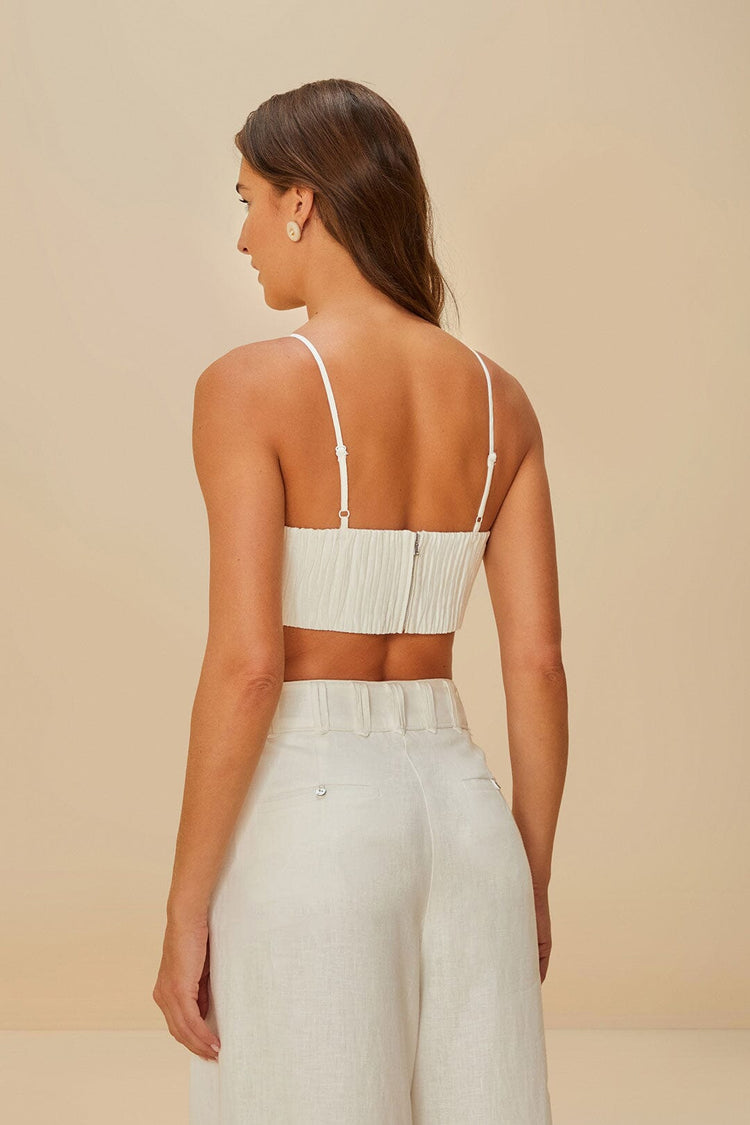 Farm Rio Off-white Sunrise Cup Euroflax™ Premium Linen Crop Top OFF-WHITE