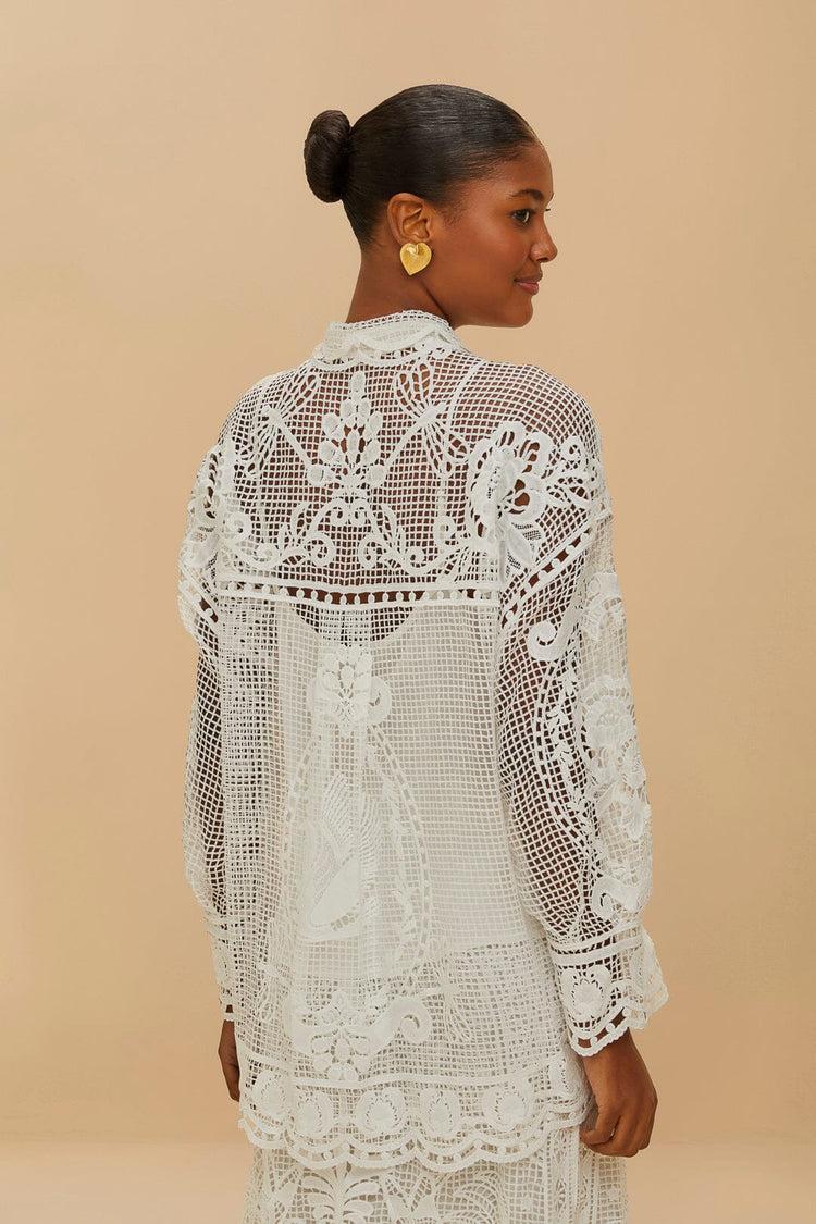 Farm Rio Off-white Swan Lake Guipure Shirt OFF-WHITE