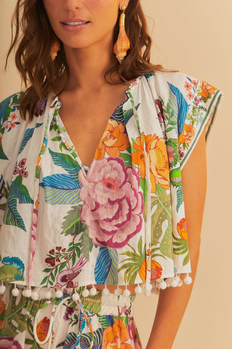 Farm Rio Off-white Sweet Bloom Blouse SWEET BLOOM BOUQUET OFF-WHITE