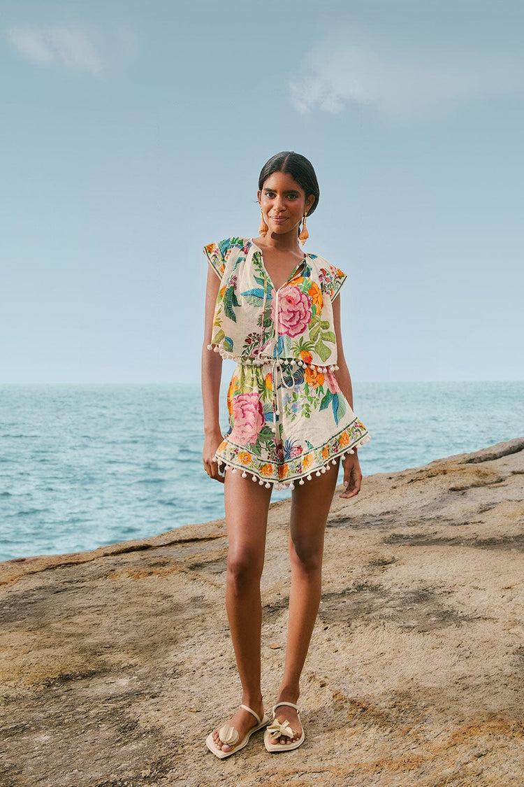 Farm Rio Off-white Sweet Bloom Blouse SWEET BLOOM BOUQUET OFF-WHITE