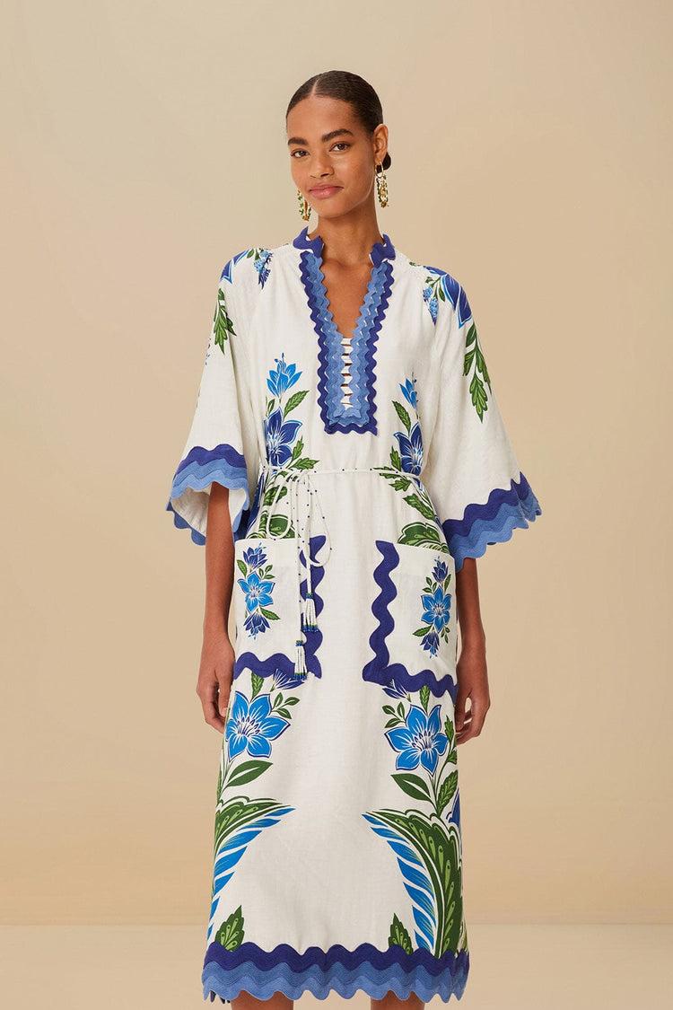 Farm Rio Off-white Tropicance Tunic Lenzing™ Ecovero™ Euroflax™ Midi Dress TROPICANCE OFF-WHITE