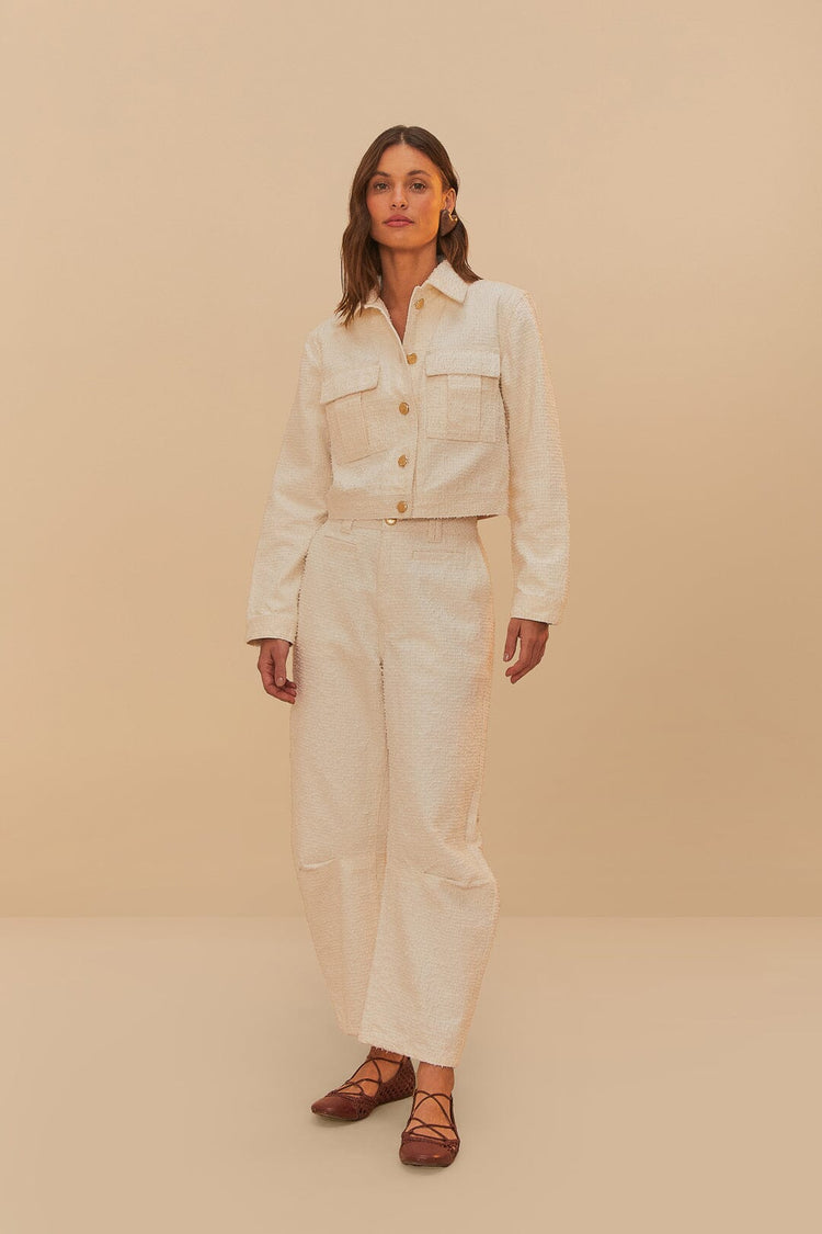 Farm Rio Off-white Twill Laser Carpenter Pants OFF-WHITE