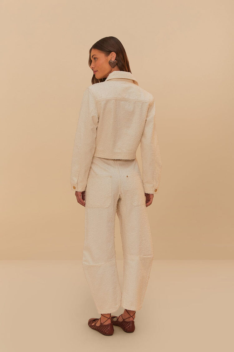 Farm Rio Off-white Twill Laser Carpenter Pants OFF-WHITE
