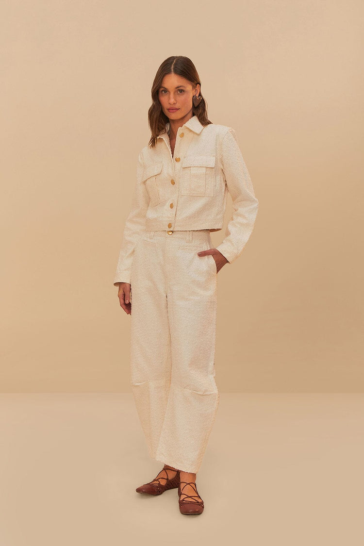 Farm Rio Off-white Twill Laser Crop Jacket OFF-WHITE