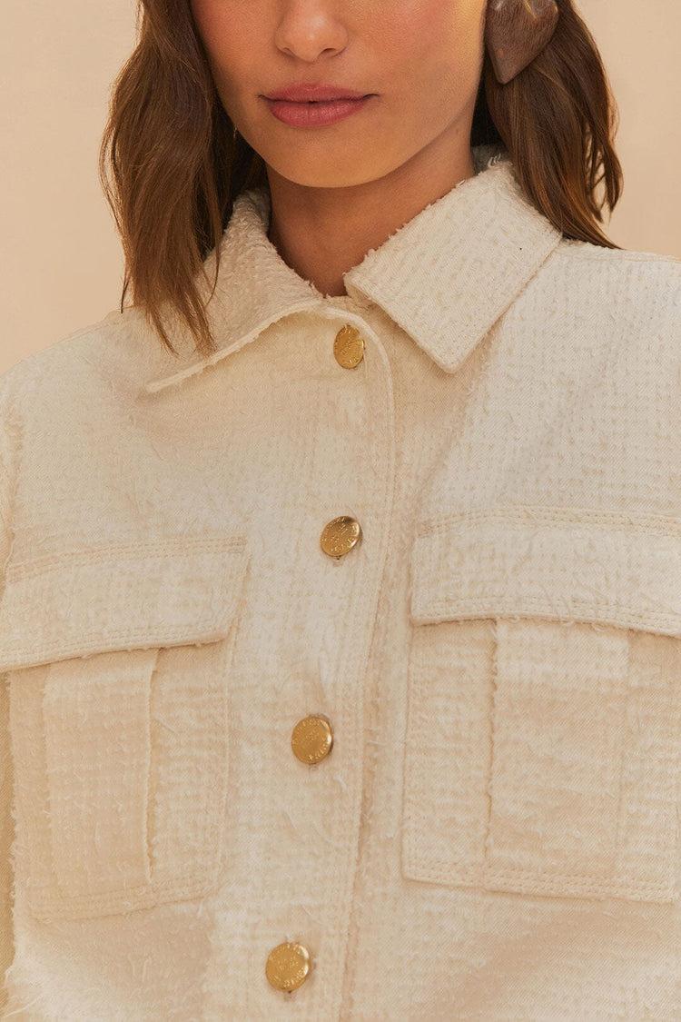 Farm Rio Off-white Twill Laser Crop Jacket OFF-WHITE