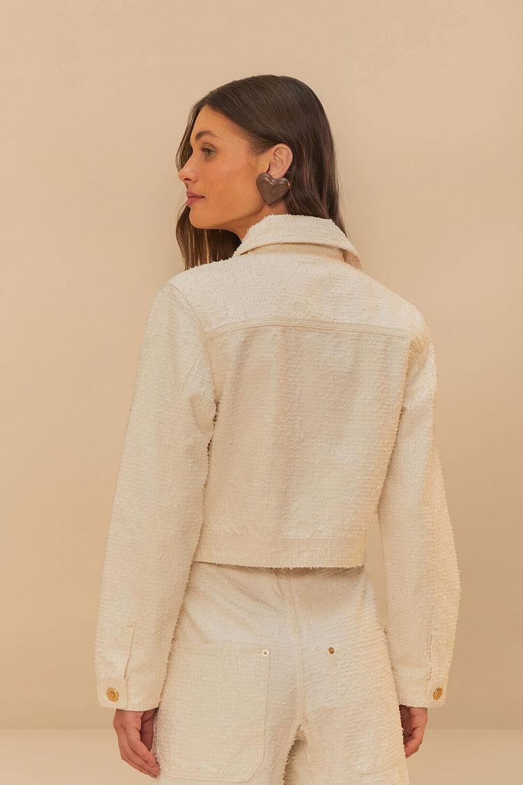 Farm Rio Off-white Twill Laser Crop Jacket OFF-WHITE