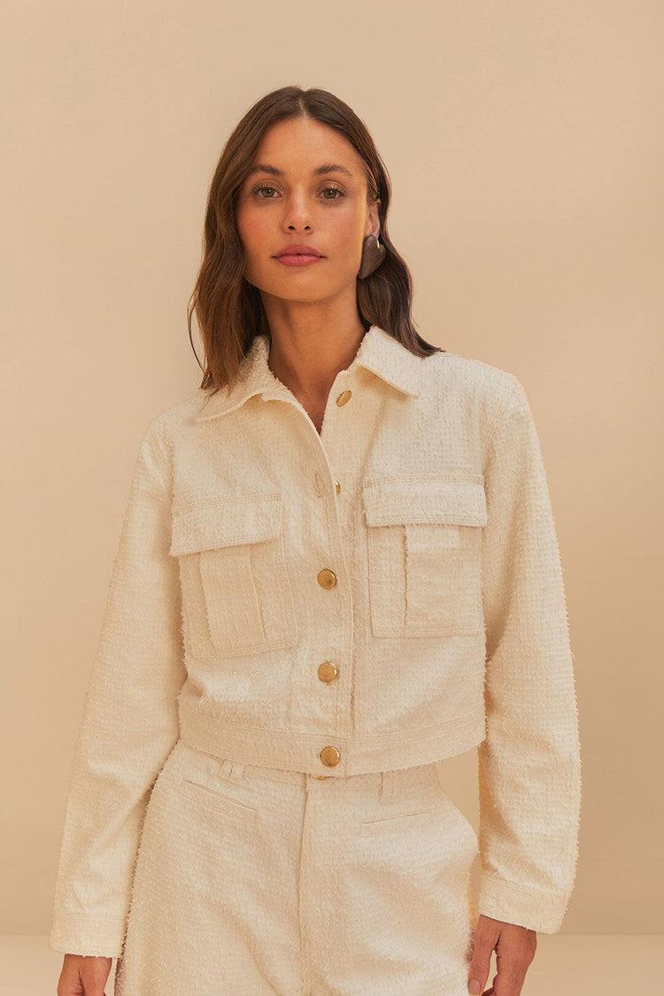 farm rio off-white twill laser crop jacket OFF-WHITE