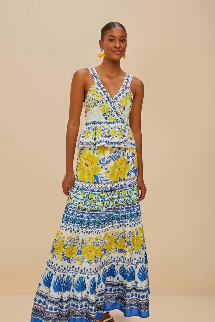 Farm Rio Off-white Zuli Low Rise Maxi Skirt ZULI OFF-WHITE